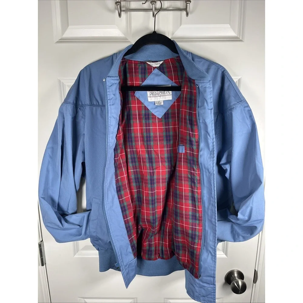 Vintage 80s Field & Stream‎ Mens Jacket Baby Blue Plaid Lining Size LL Classic
